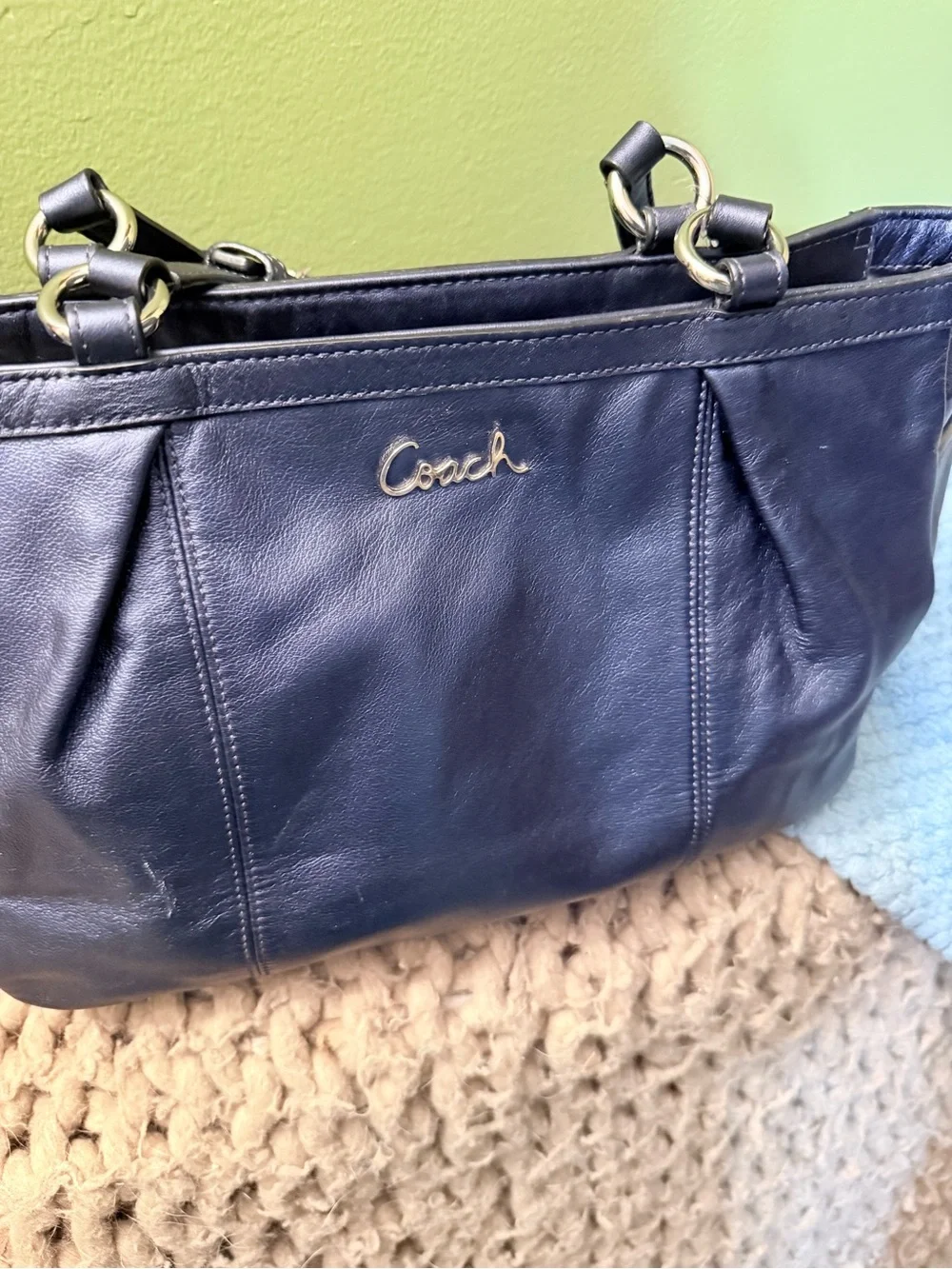 Coach Sapphire Blue Metal Tote.